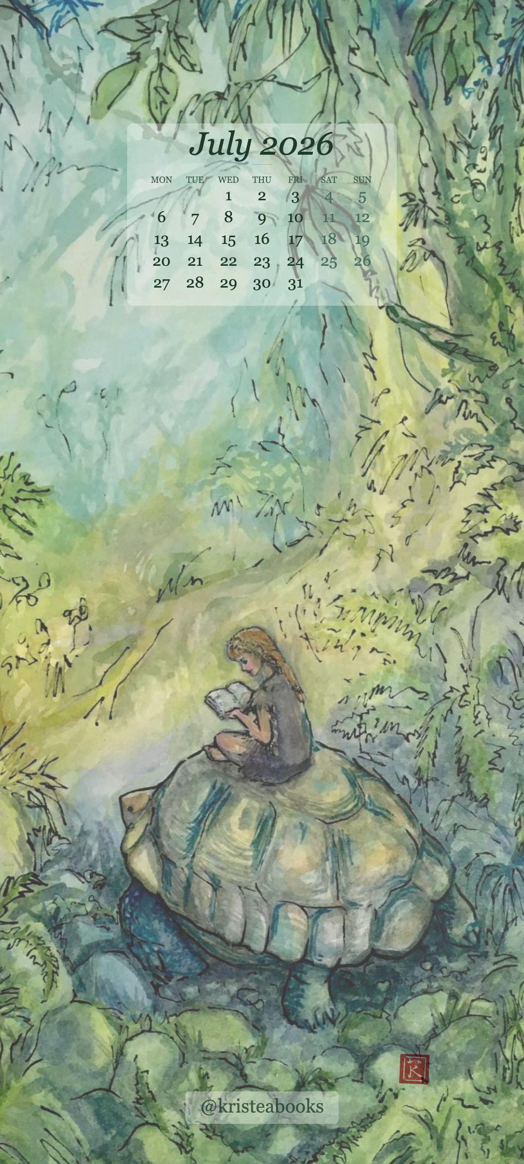 July 2026 phone wallpaper featuring Elsewhere by Kristina Muñoz
