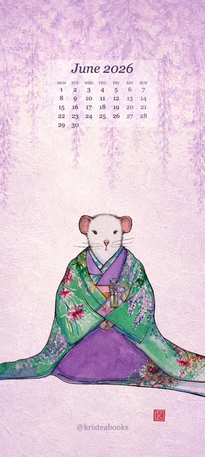 June 2026 phone wallpaper featuring Lily from The Teddington Teashop